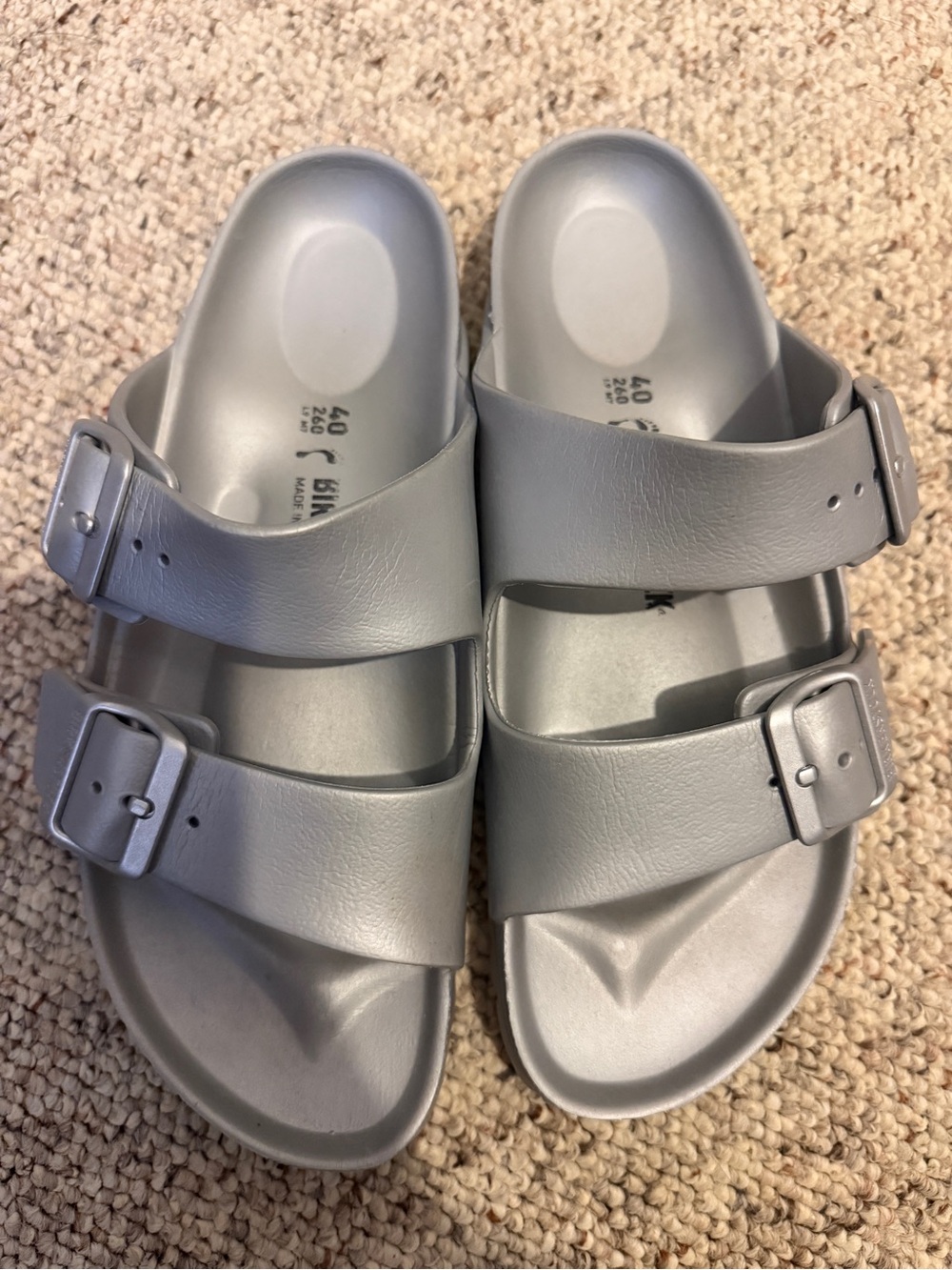 Birkenstock Two-Buckle Slide Sandals in Light Gray